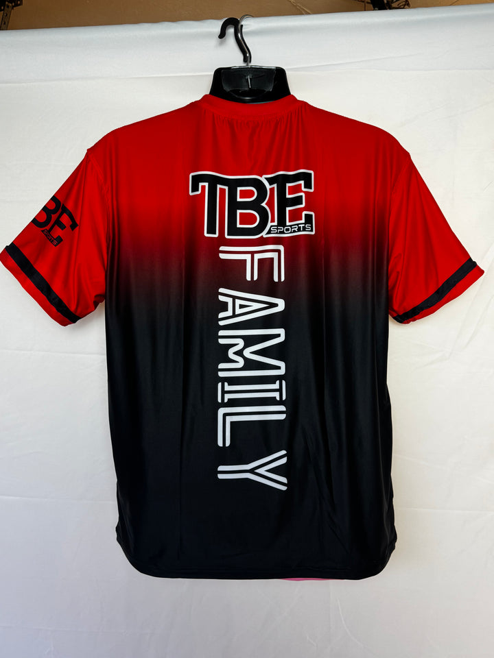 Short sleeved red and black fade TBE shirt