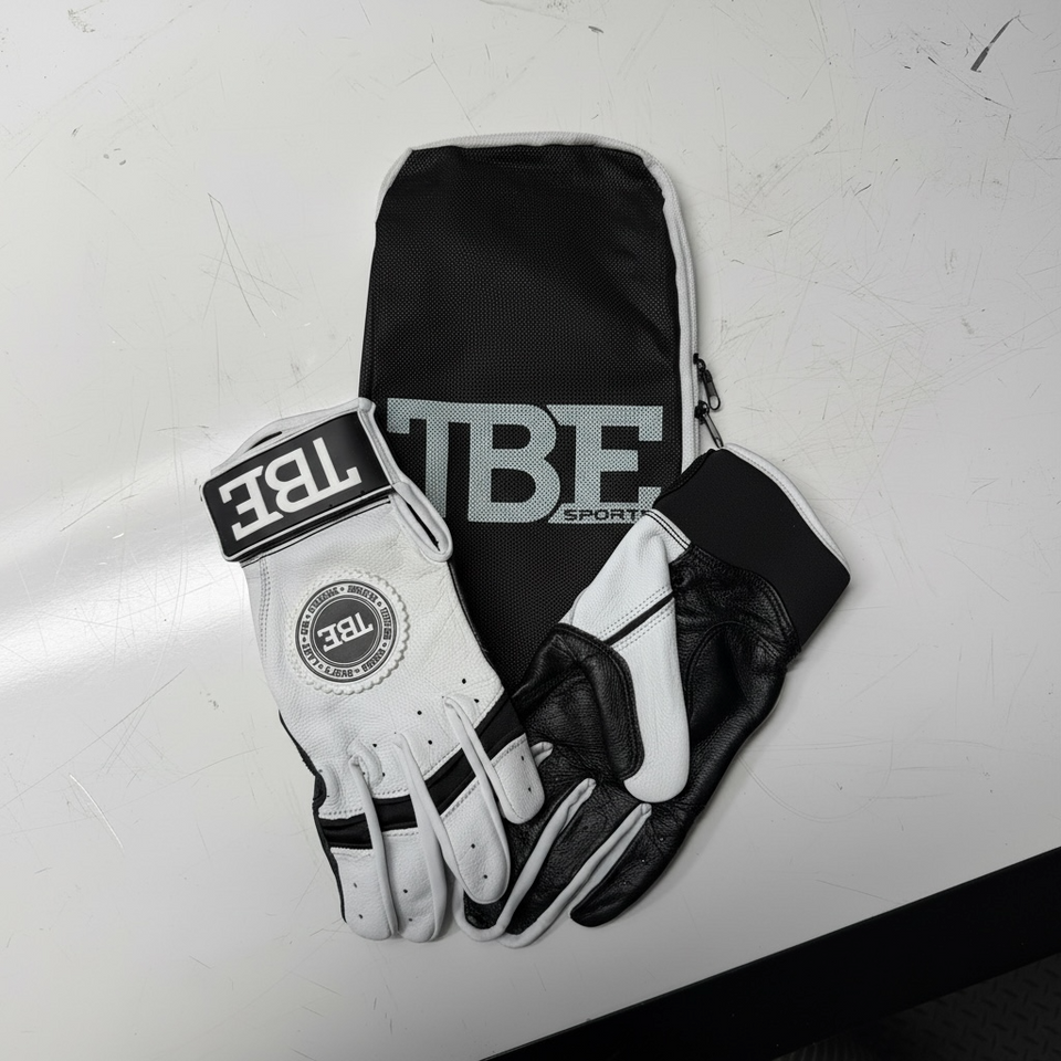 White and black batting gloves