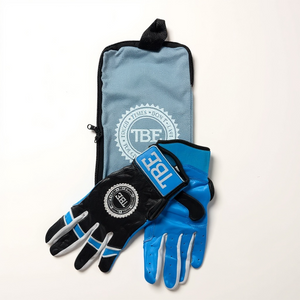 Blue and black batting gloves